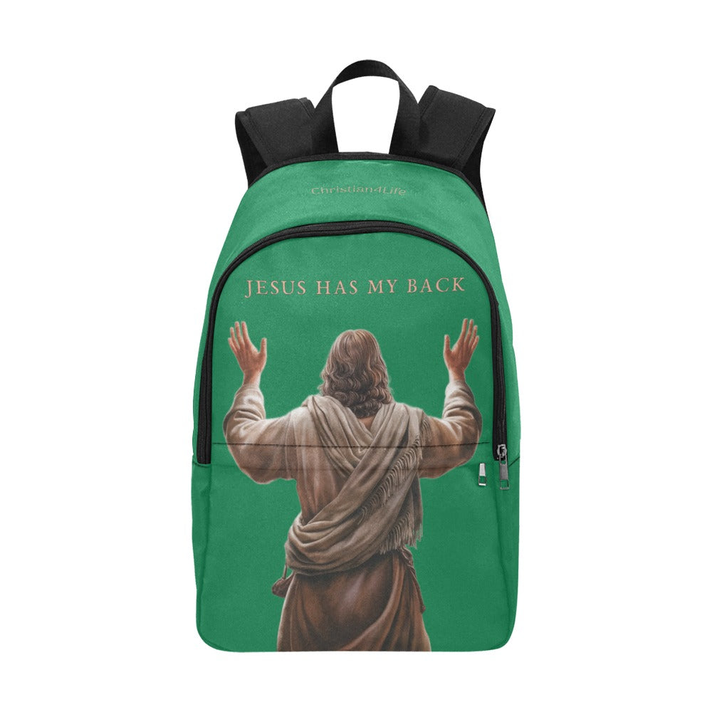 "Jesus Has My Back" Christian Backpack (Choose Green Shade)