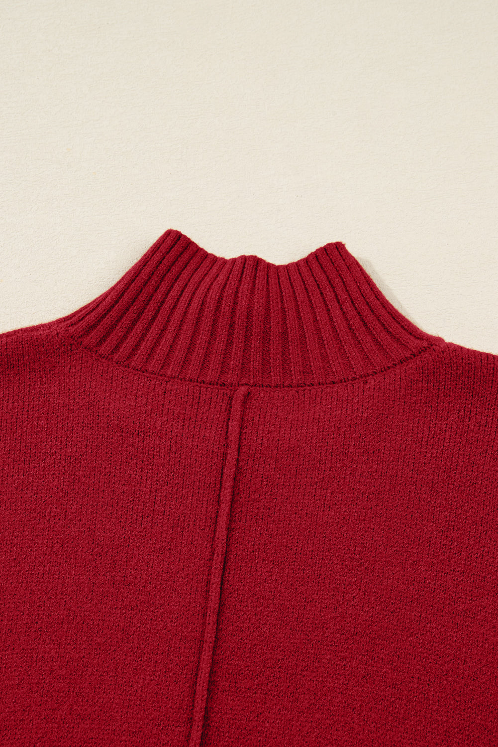 Chestnut Ribbed High Neck Front Pockets Center Seam Shift Sweater Dress