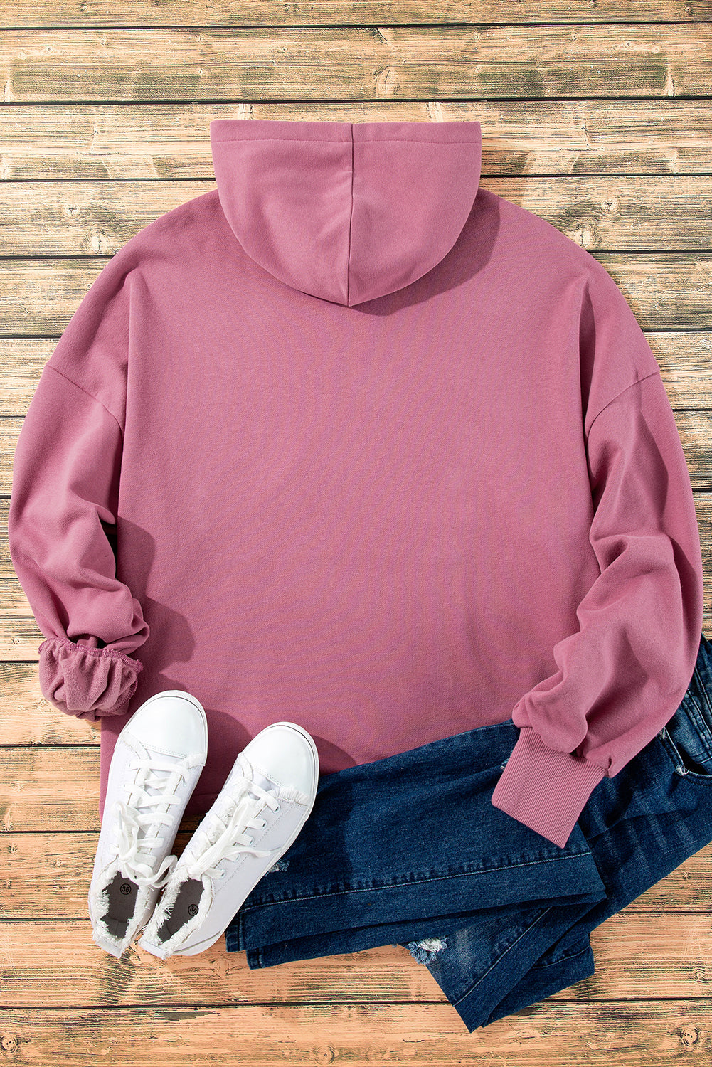 Orange Half Zipper Kangaroo Pockets Drop Shoulder Hoodie