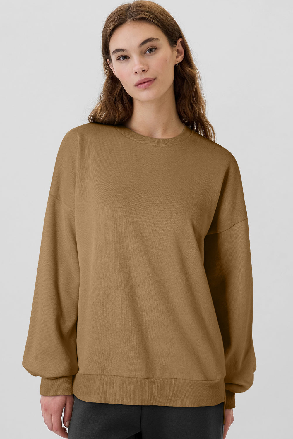 Sea Green Solid Fleece Lined Drop Shoulder High Low Sweatshirt