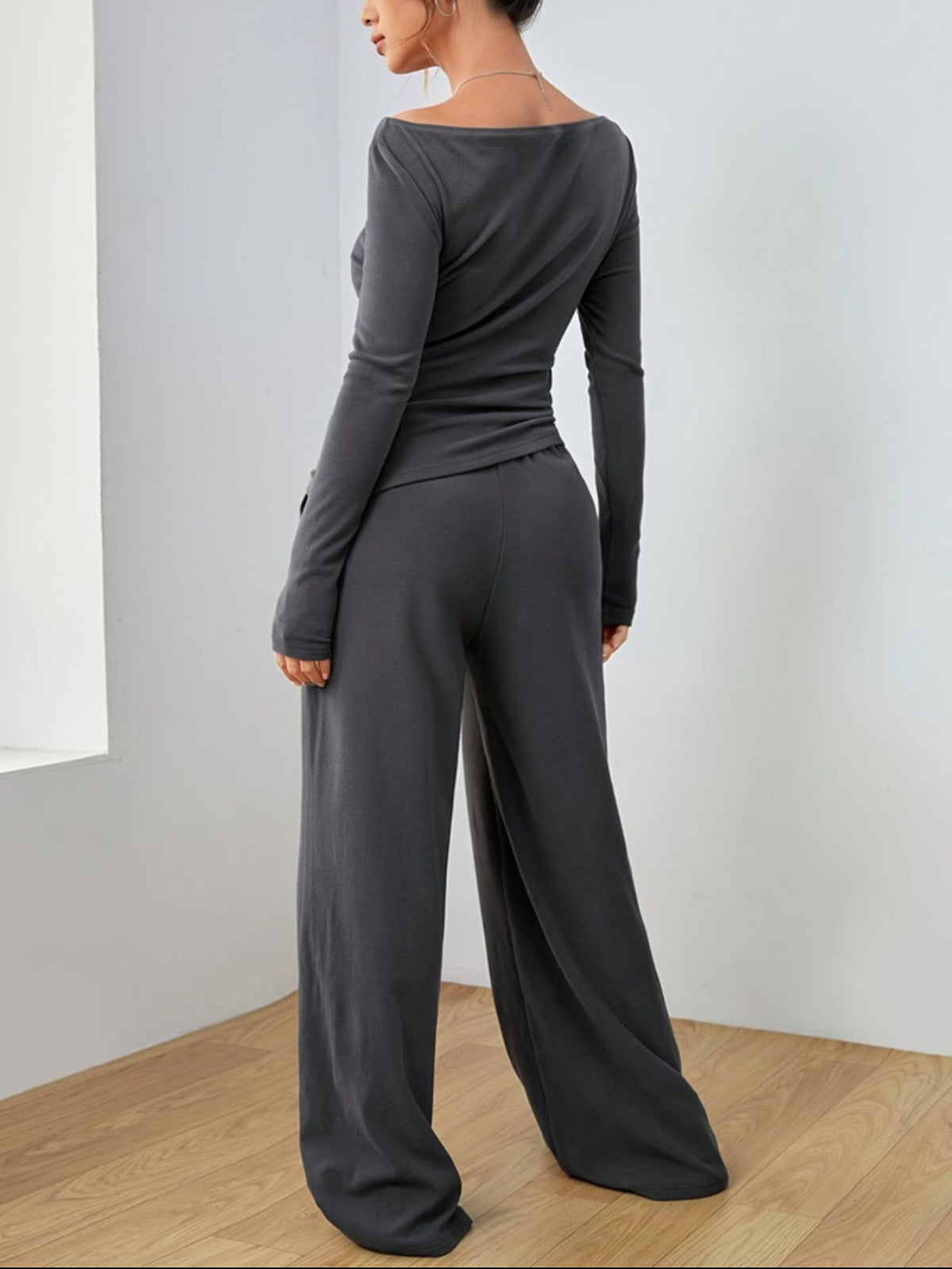 Casual Long Sleeve Top & Wide Leg Pants Set