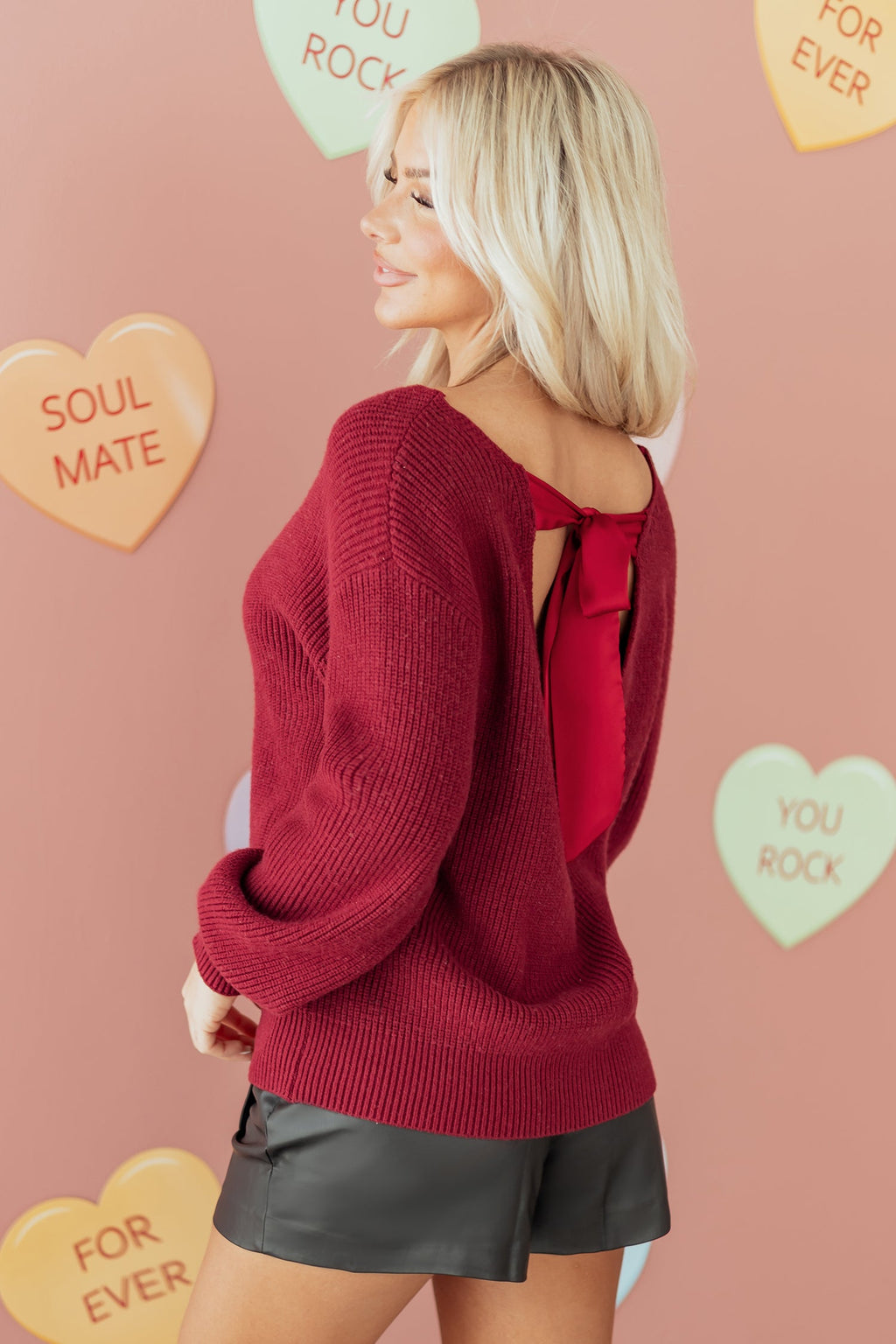 Jet Stream Ribbed Knit Ribbon Knot Backless Drop Shoulder Sweater
