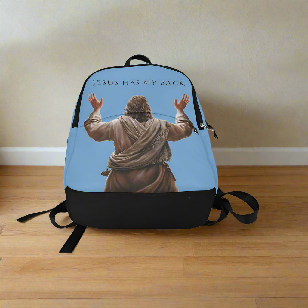 "Jesus Has My Back" design Christian Backpack (Choose Blue Shade)