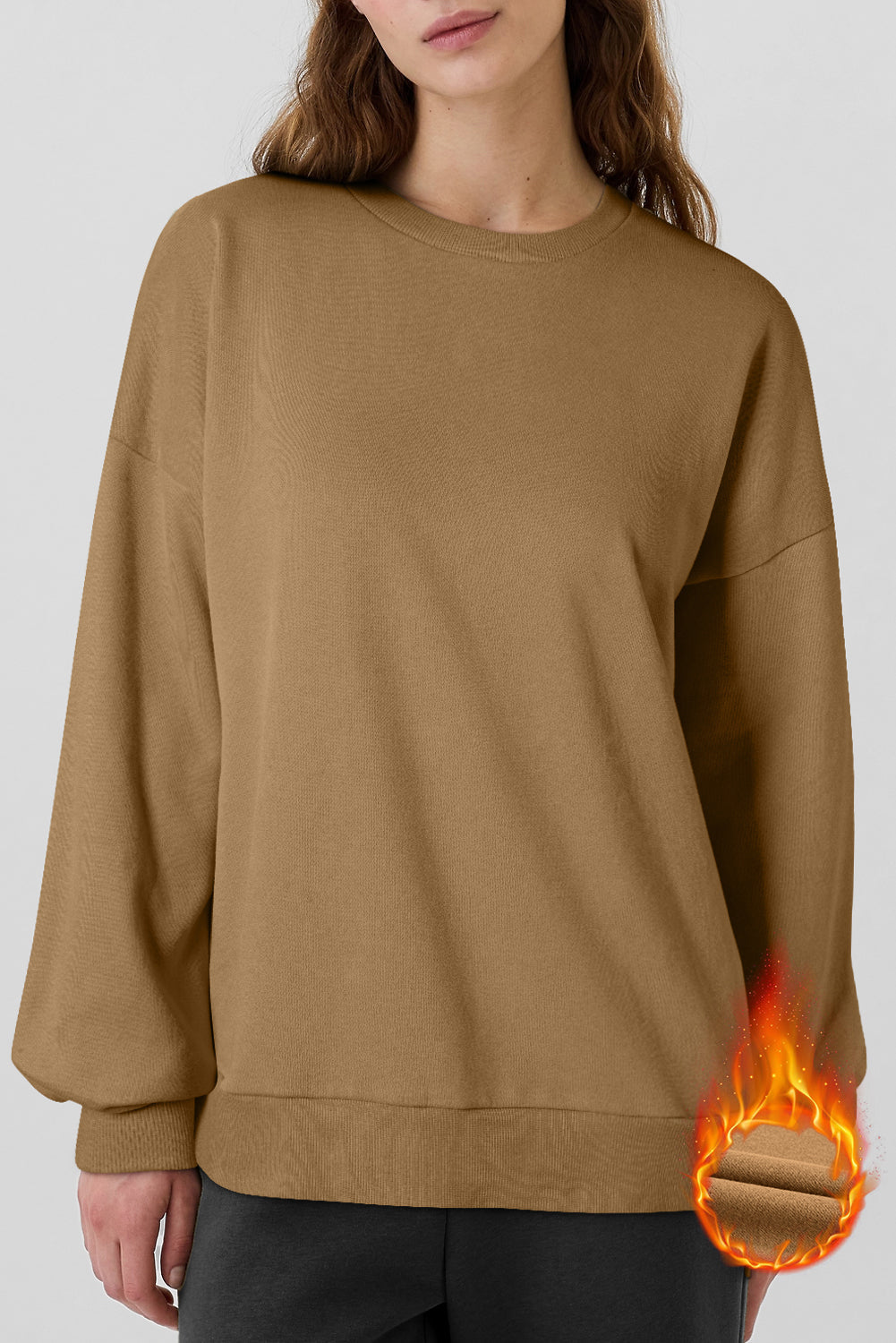 Sea Green Solid Fleece Lined Drop Shoulder High Low Sweatshirt