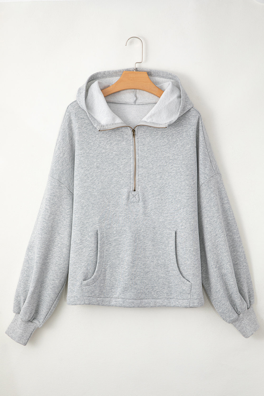 Orange Half Zipper Kangaroo Pockets Drop Shoulder Hoodie