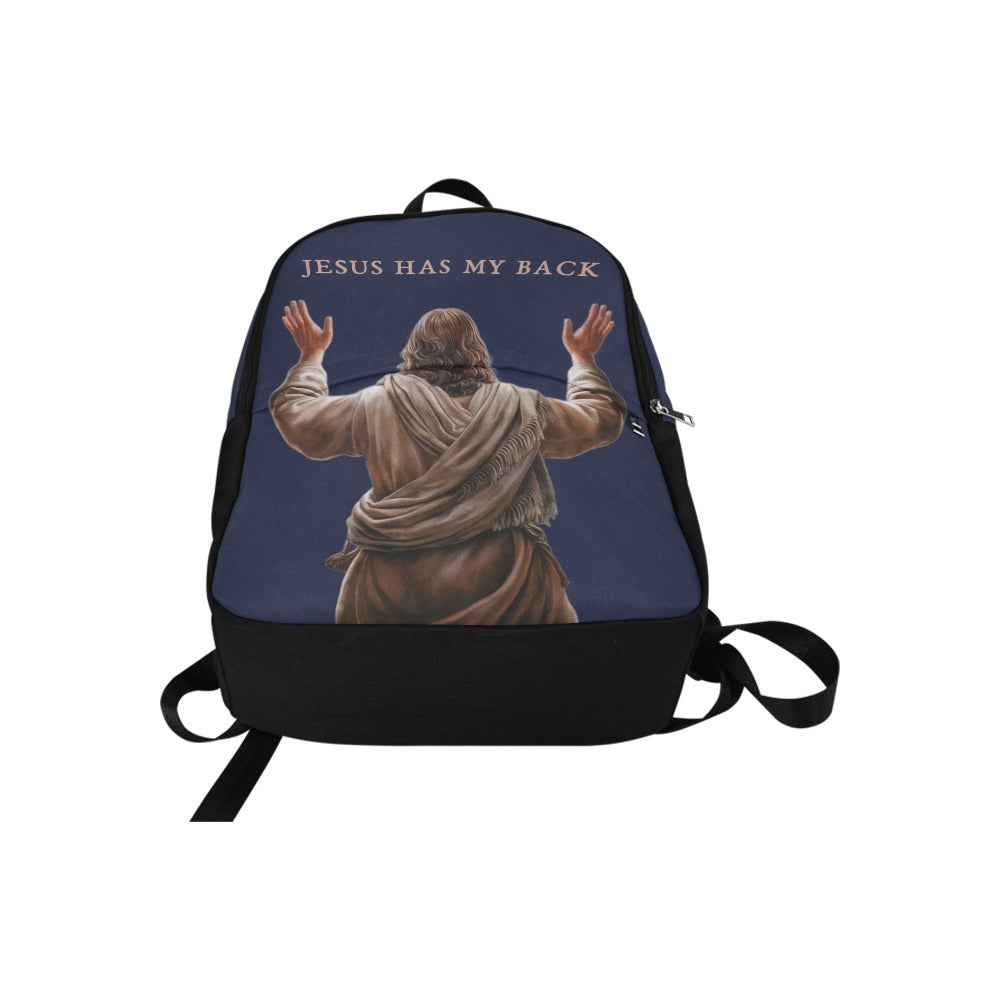 "Jesus Has My Back" Christian Backpack-Black Side Accent (Choose Green or Blue shades)