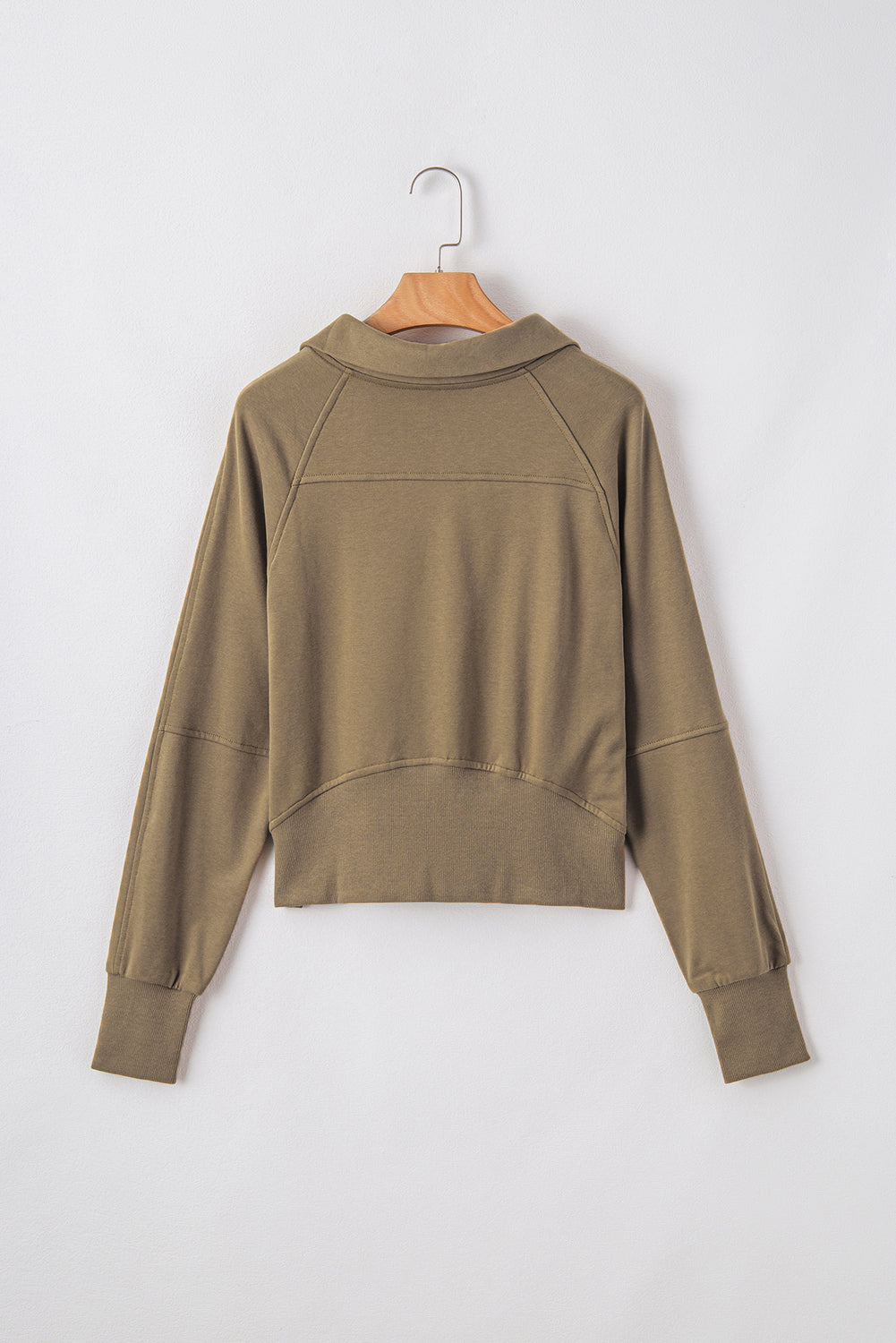 Smoke Green Quarter Zip Stand Neck Kangaroo Pocket Sweatshirt