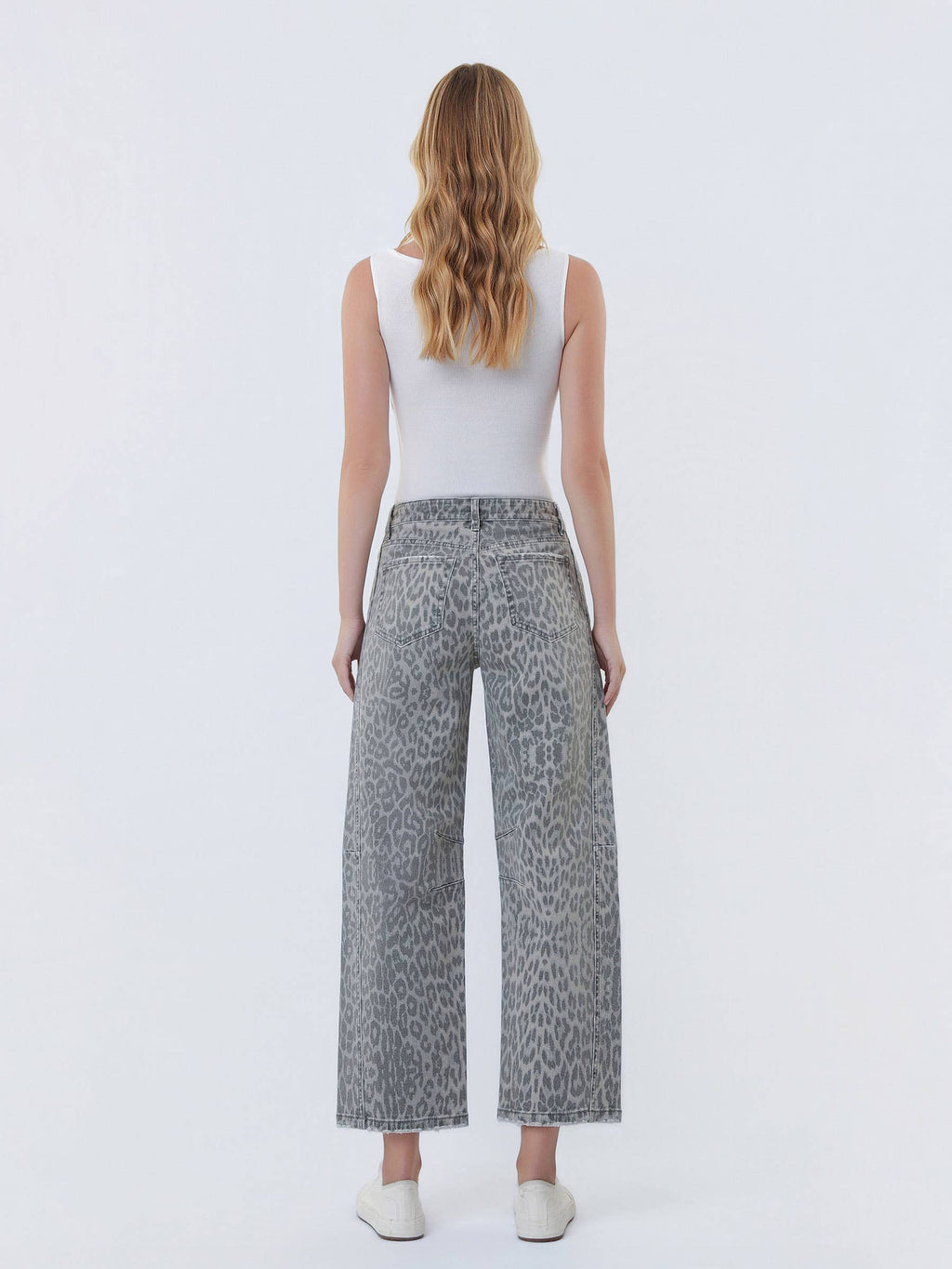 Kate Grey Leopard Barrel Drawstring Jeans
