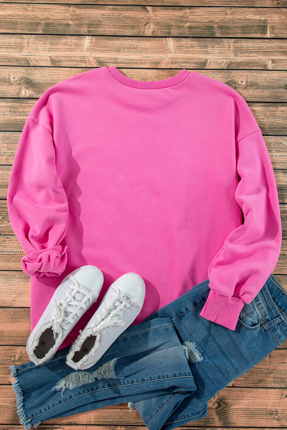 Sea Green Solid Fleece Lined Drop Shoulder High Low Sweatshirt