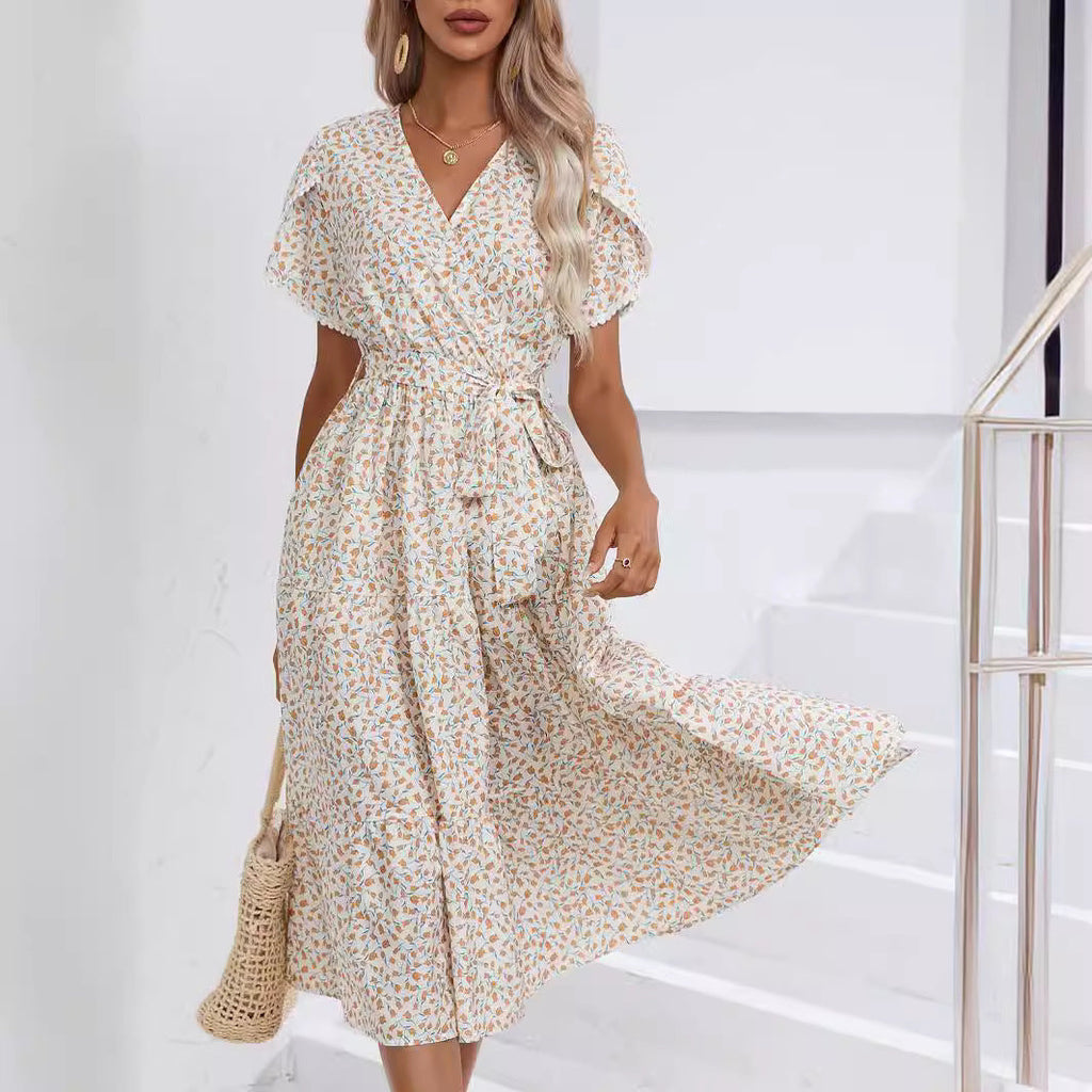 Women's Summer Floral Split V-neck Dress