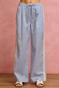 SO ME Wide Check  Pants With Side Lace Trim And Piping