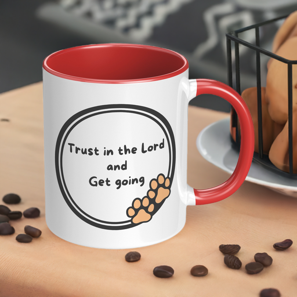 11oz "God never sleeps but I always want to" Christian White Mug, Sleeping puppy and inside color schemes