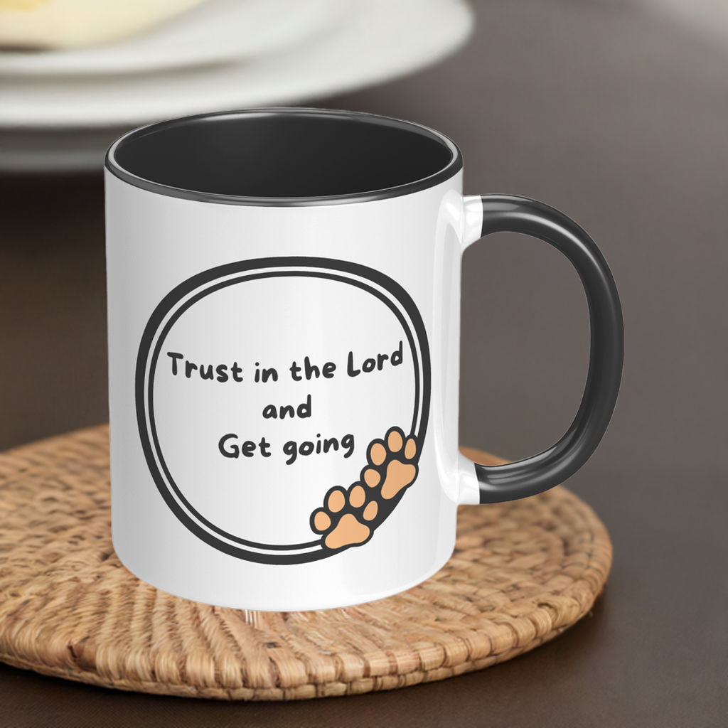 11oz "God never sleeps but I always want to" Christian White Mug, Sleeping puppy and inside color schemes