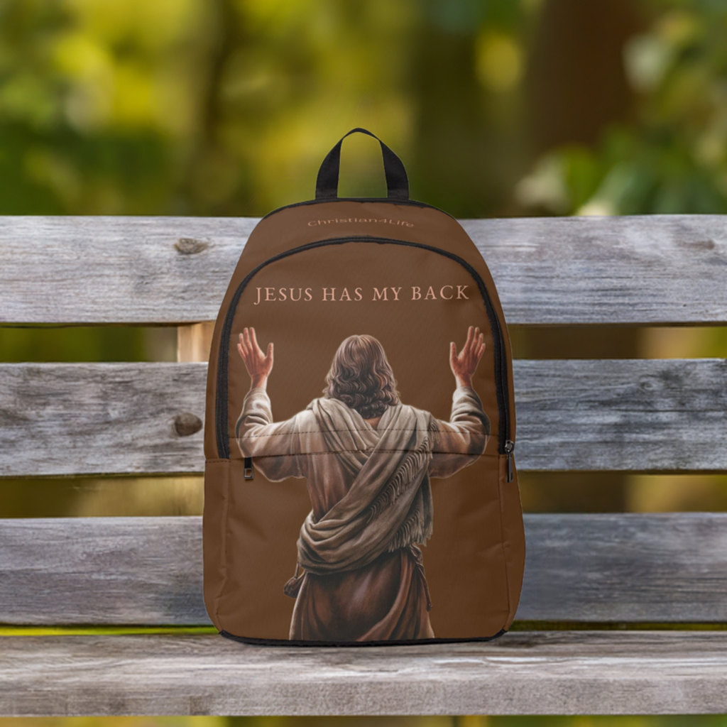"Jesus Has My Back" Graphic design Christian Backpack (Choose Brown Shade)
