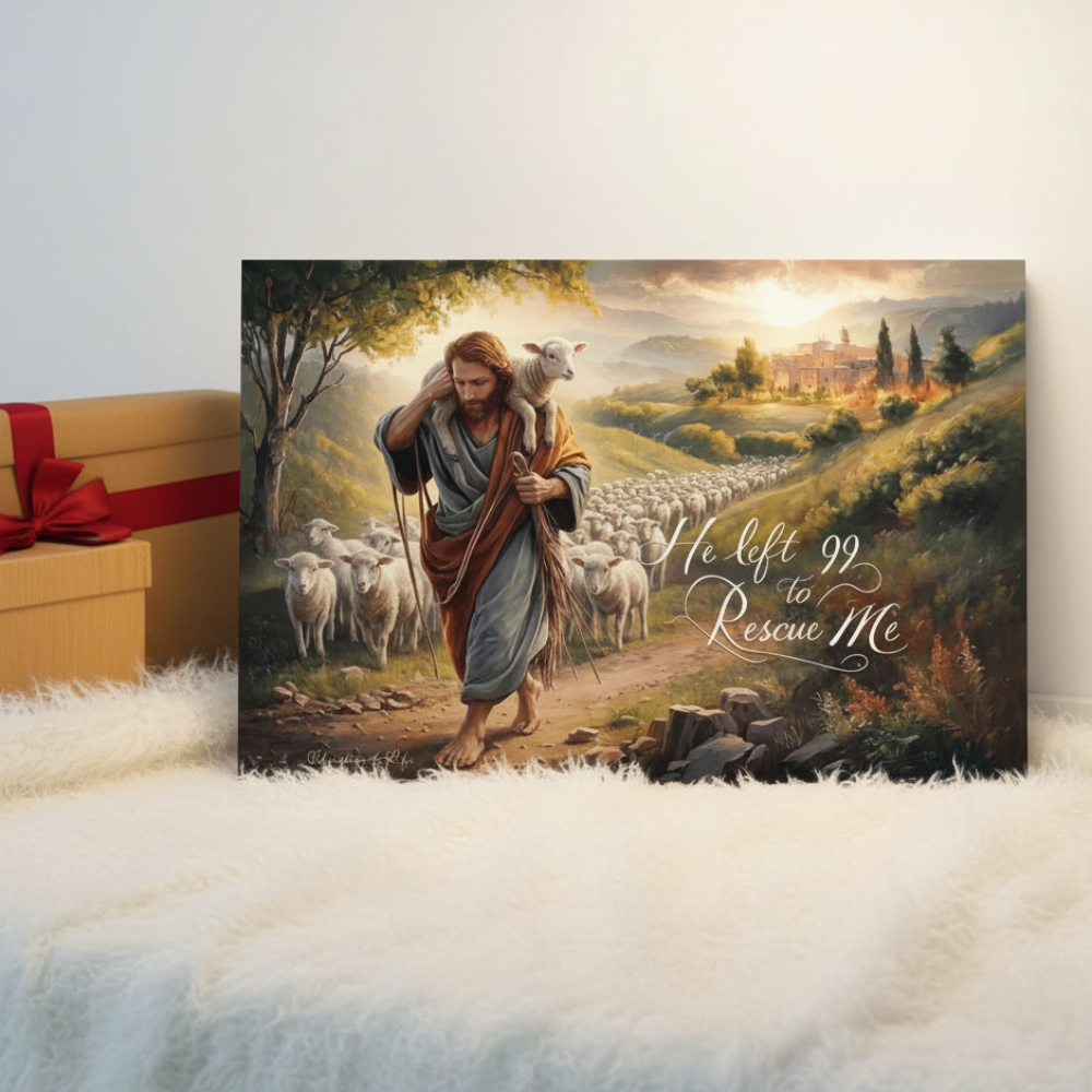 "He Left 99 To Rescue Me" Gallery Wrapped Christian Wall Art Canvas