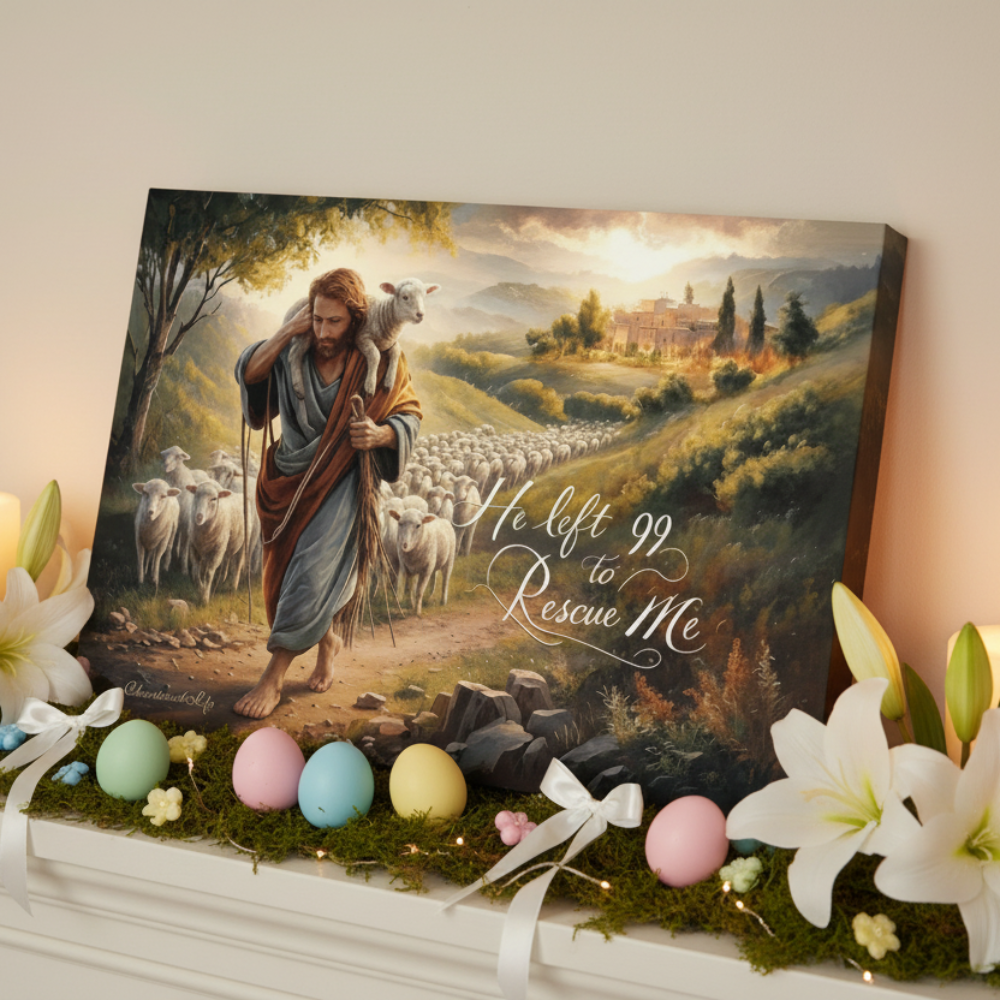 "He Left 99 To Rescue Me" Gallery Wrapped Christian Wall Art Canvas