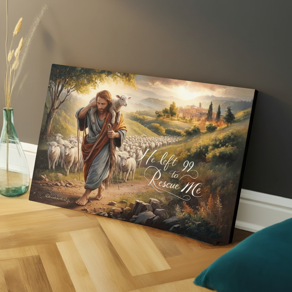 "He Left 99 To Rescue Me" Gallery Wrapped Christian Wall Art Canvas