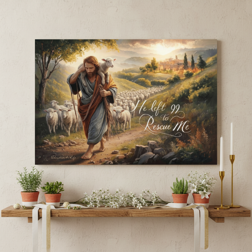 "He Left 99 To Rescue Me" Gallery Wrapped Christian Wall Art Canvas