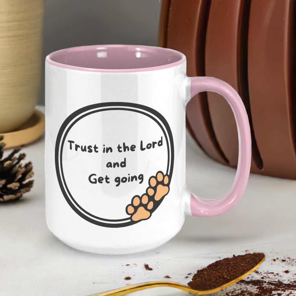 "God never sleeps but I always want to" 15oz Sleeping Puppy Christian Mug - inside color schemes