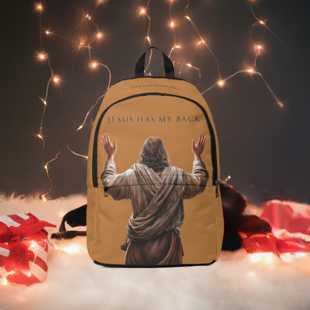"Jesus Has My Back" Graphic design Christian Backpack (Choose Brown Shade)
