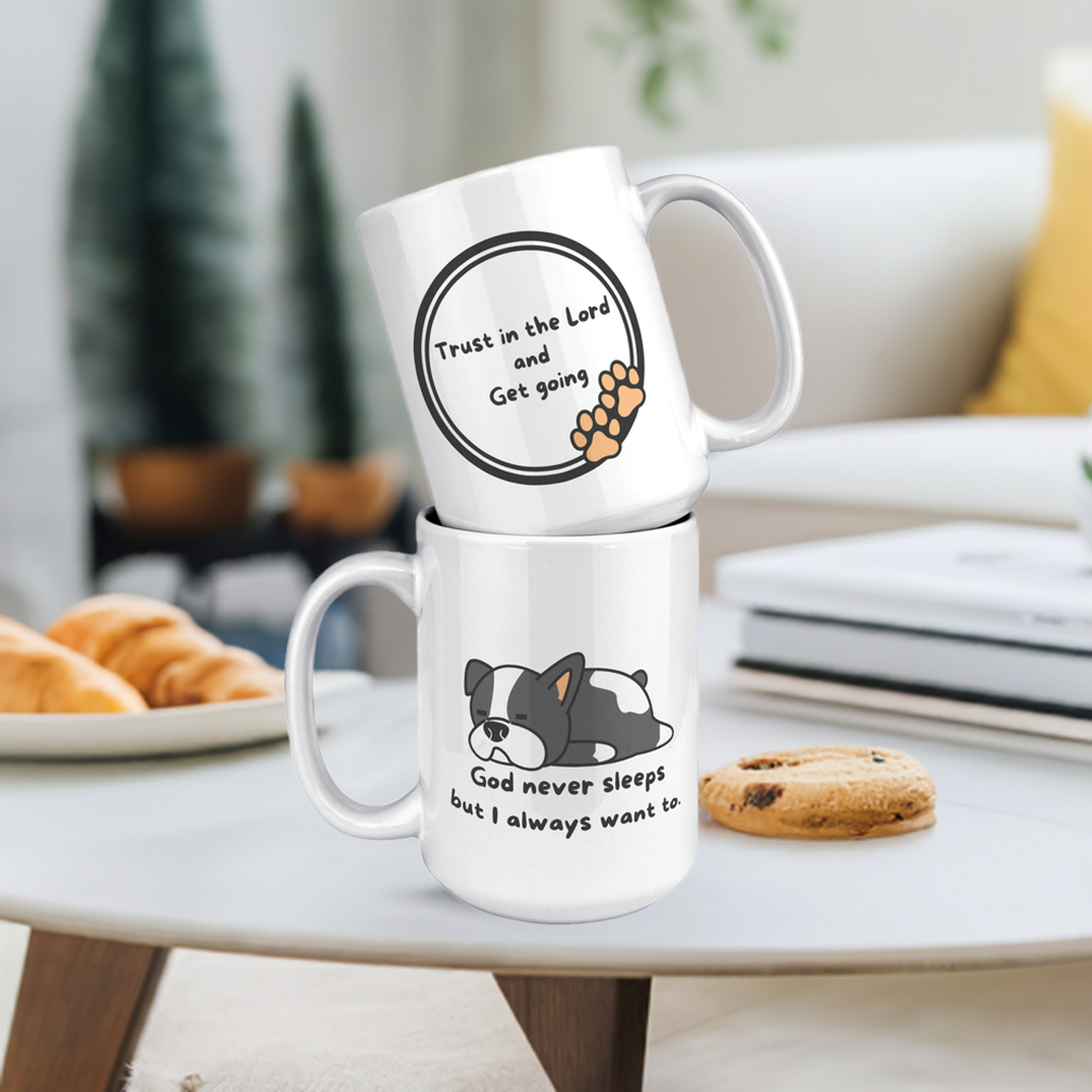 "God never sleeps but I always want to" 15oz Sleeping Puppy Christian Mug - inside color schemes