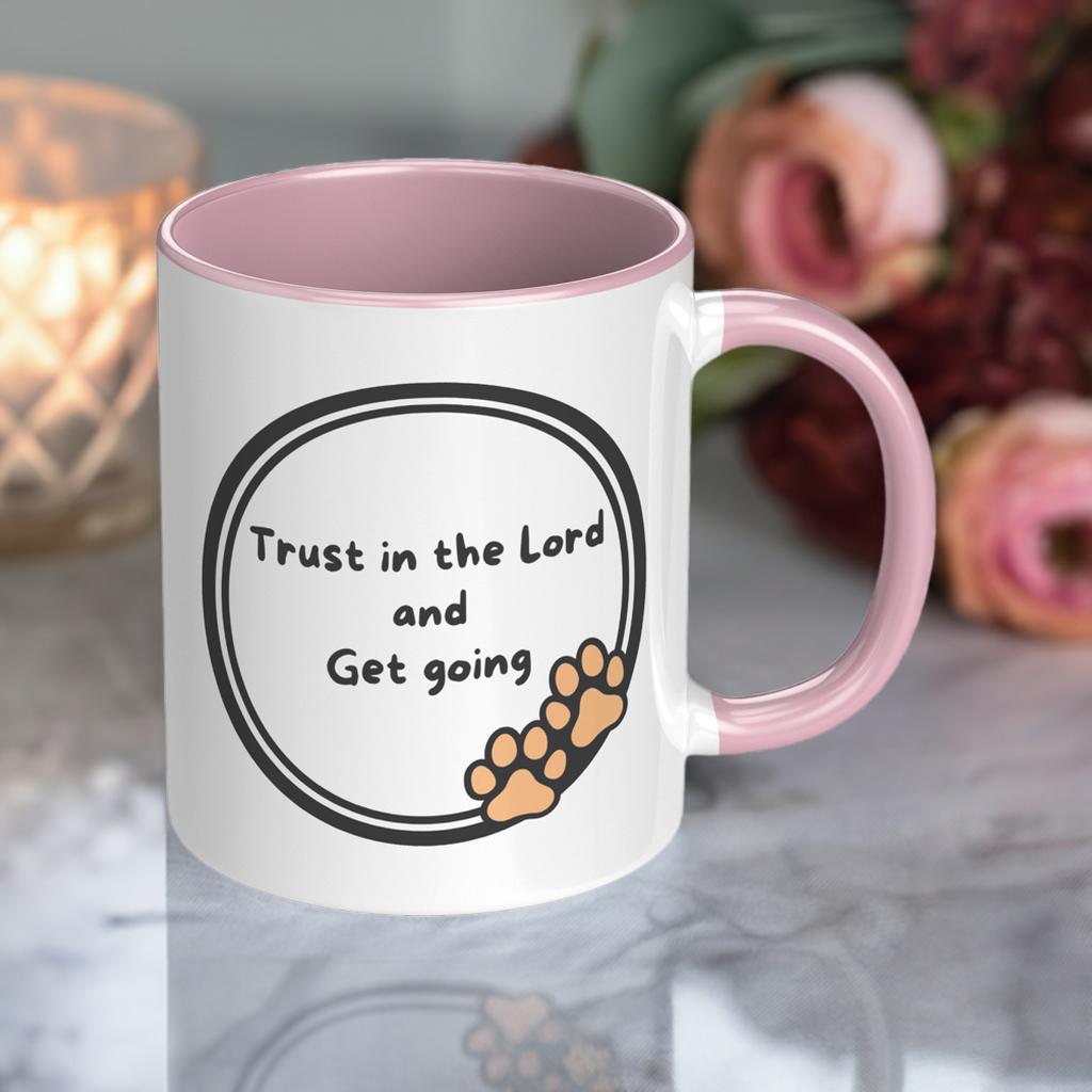 11oz "God never sleeps but I always want to" Christian White Mug, Sleeping puppy and inside color schemes