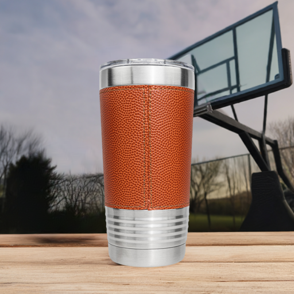 Christian 20oz insulated tumbler, Basketball,  stainless steel, "Saved, Redeemed"
