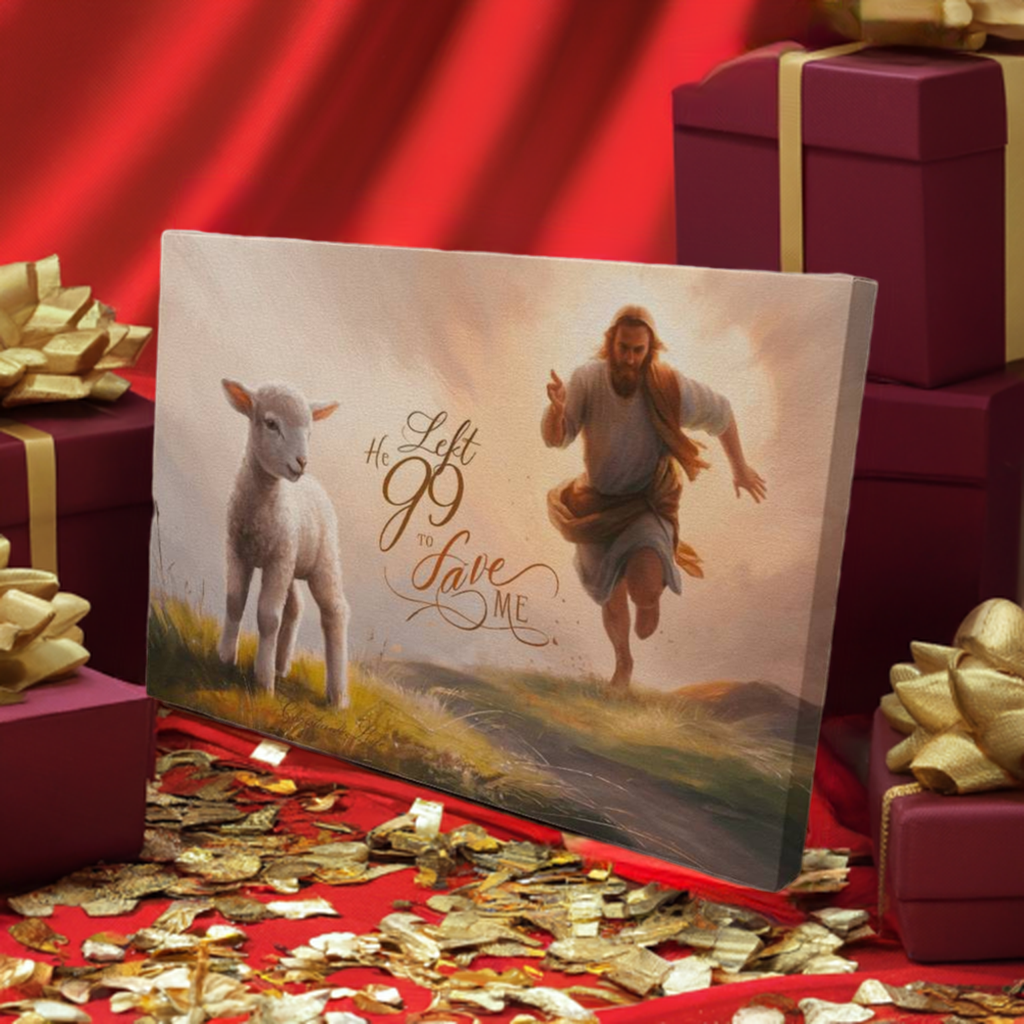 "He Left 99 to Save Me" Oil Style Gallery Wrapped Christian Wall Art Canvas (3:2)