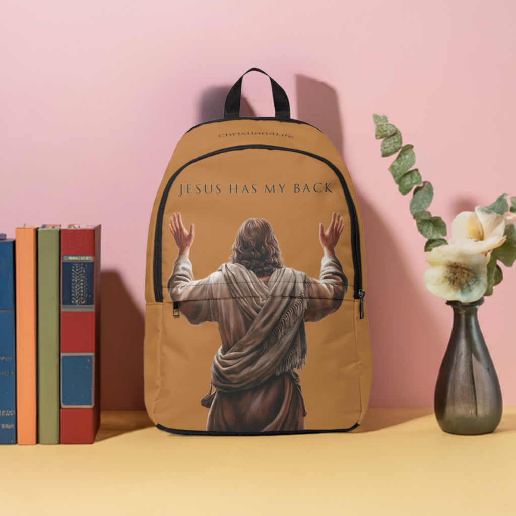 "Jesus Has My Back" Graphic design Christian Backpack (Choose Brown Shade)