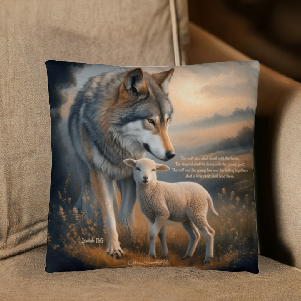 Wolf and Sheep Bible Verse Spun Polyester Square Pillowcase (multiple sizes)