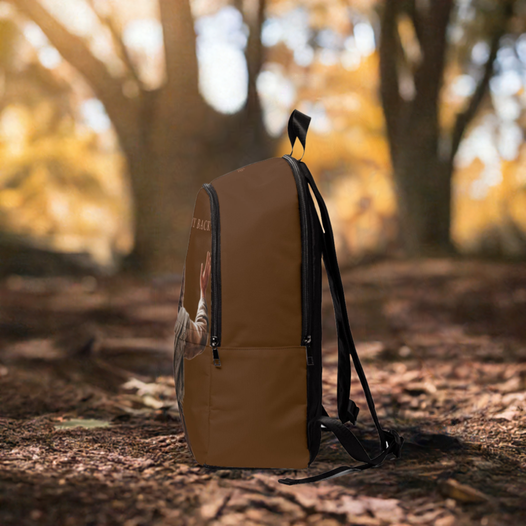 "Jesus Has My Back" Graphic design Christian Backpack (Choose Brown Shade)