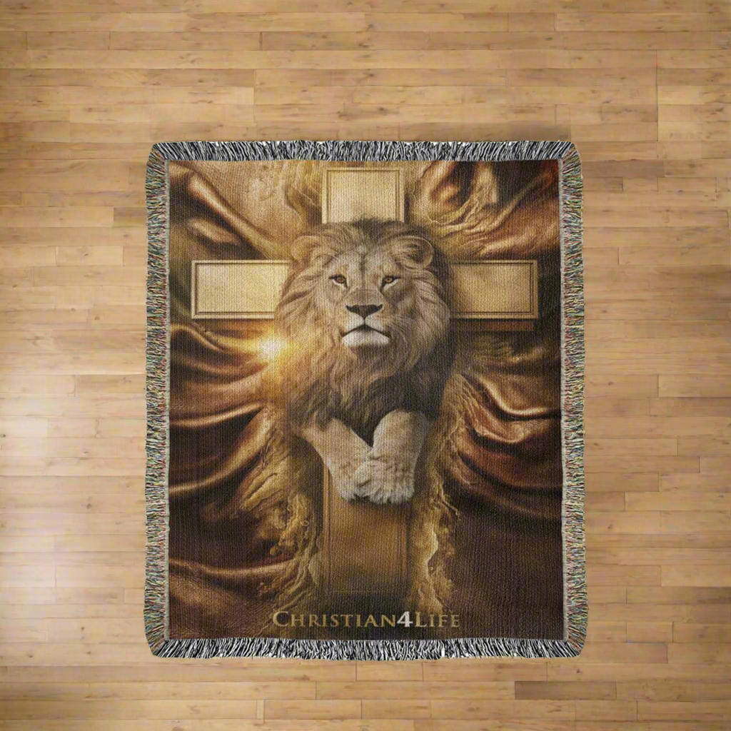 Christian4Life Lion of Judah and Cross Heirloom Woven Blanket