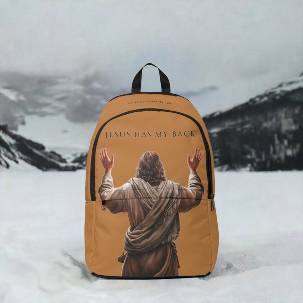 "Jesus Has My Back" Graphic design Christian Backpack (Choose Brown Shade)