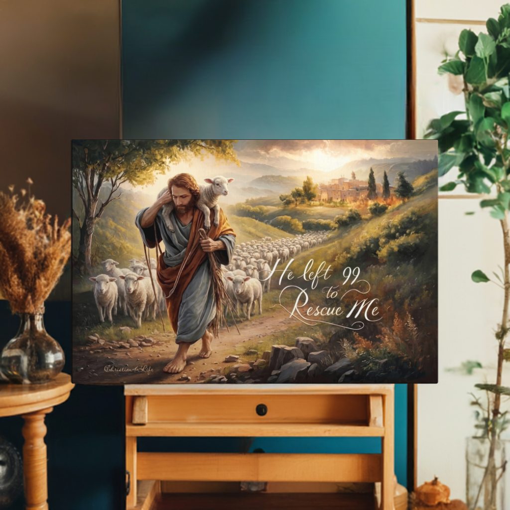 "He Left 99 To Rescue Me" Gallery Wrapped Christian Wall Art Canvas