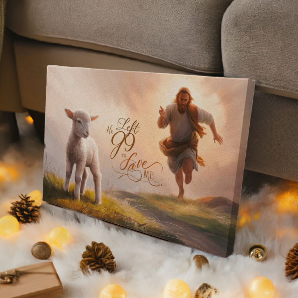 "He Left 99 to Save Me" Oil Style Gallery Wrapped Christian Wall Art Canvas (3:2)