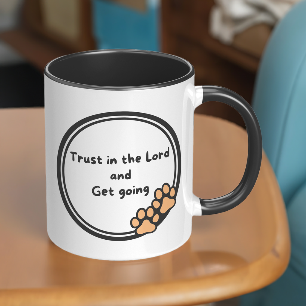 11oz "God never sleeps but I always want to" Christian White Mug, Sleeping puppy and inside color schemes