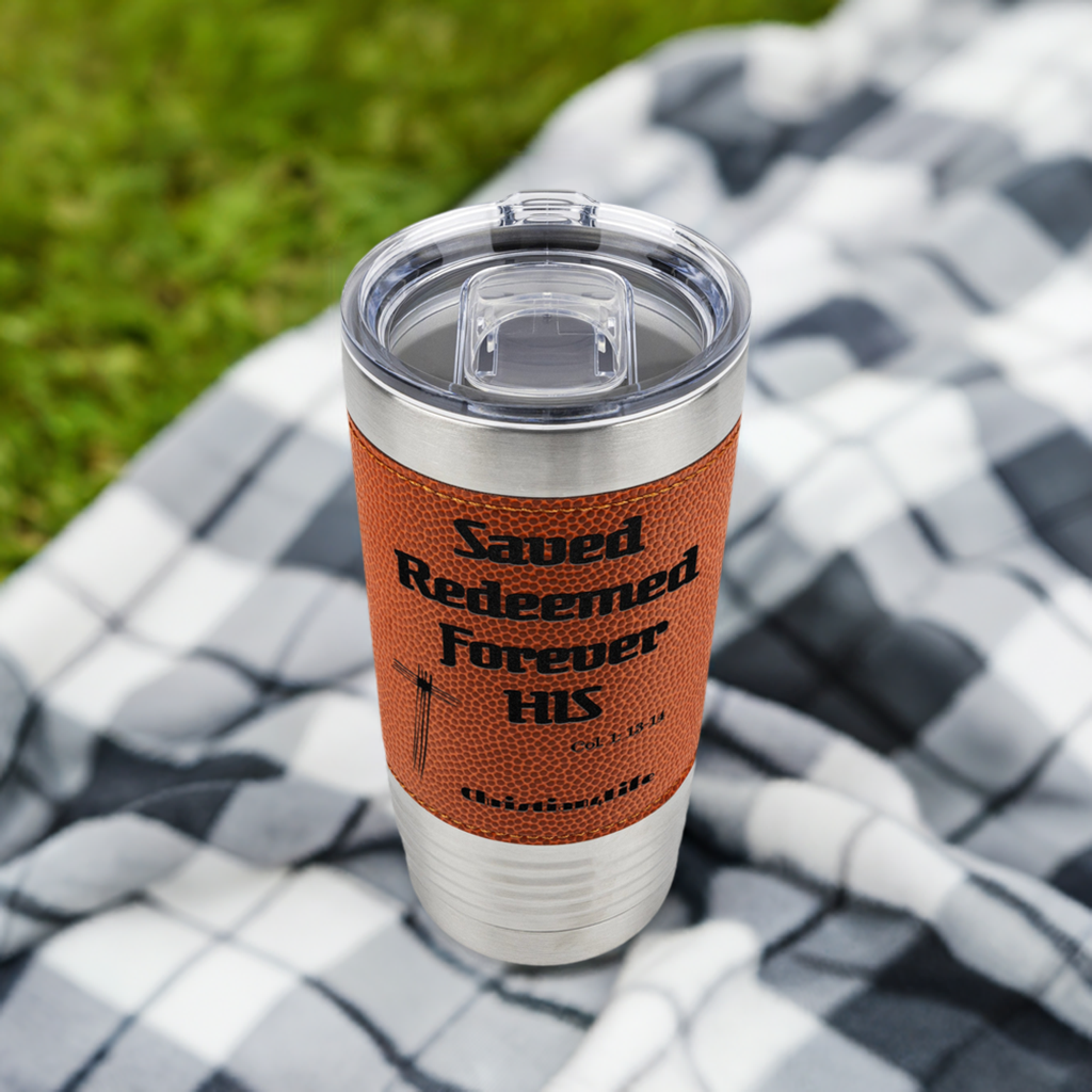 Christian 20oz insulated tumbler, Basketball,  stainless steel, "Saved, Redeemed"