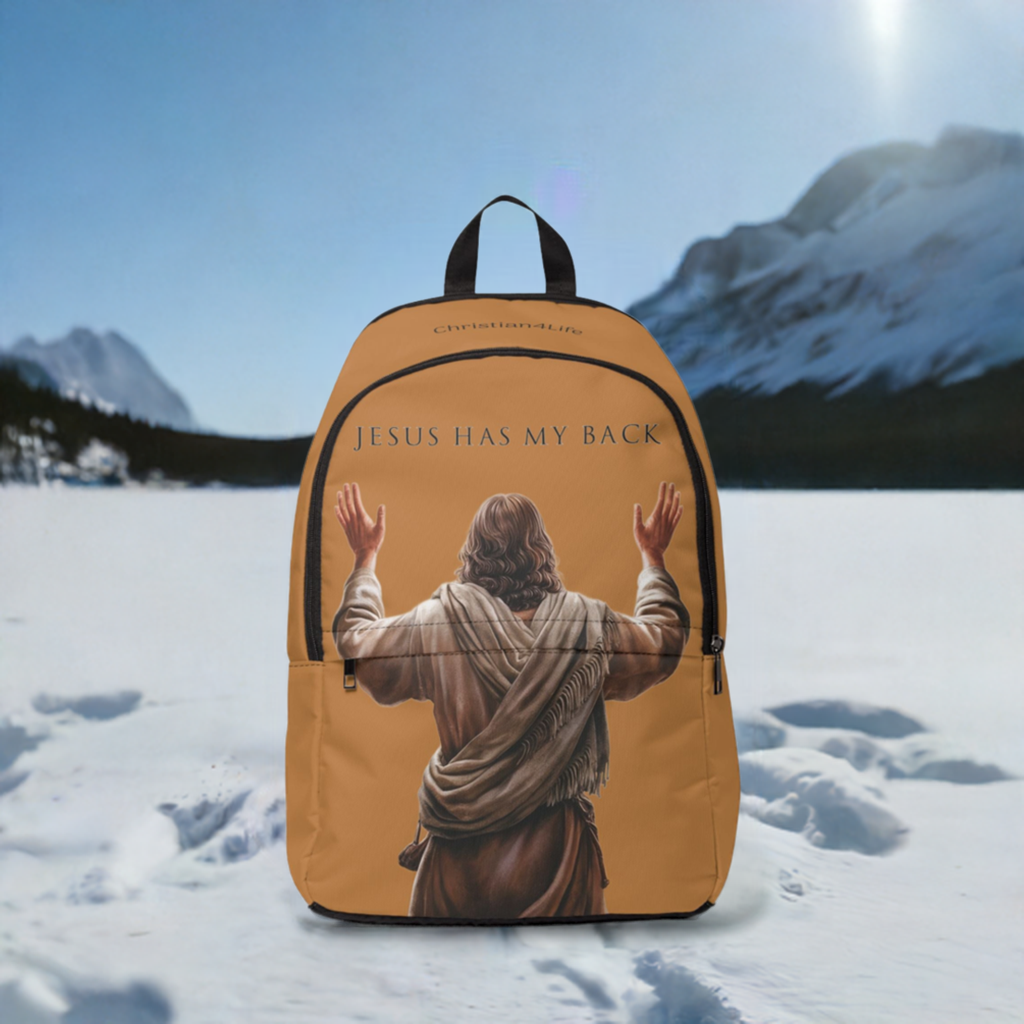 "Jesus Has My Back" Graphic design Christian Backpack (Choose Brown Shade)