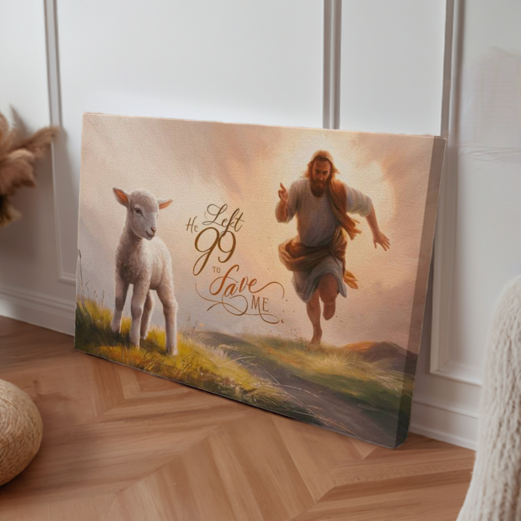 "He Left 99 to Save Me" Oil Style Gallery Wrapped Christian Wall Art Canvas (3:2)