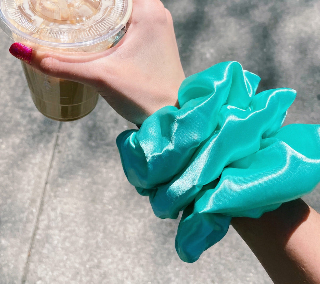 Satin Aqua Scrunchie
