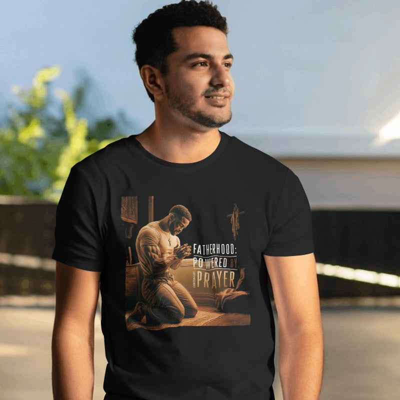 Christian Dad T-shirt "Fatherhood: Powered by Prayer" Heavy Cotton