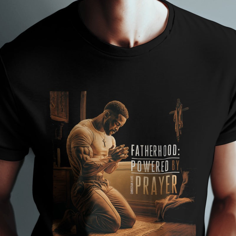 Christian Dad T-shirt "Fatherhood: Powered by Prayer" Heavy Cotton