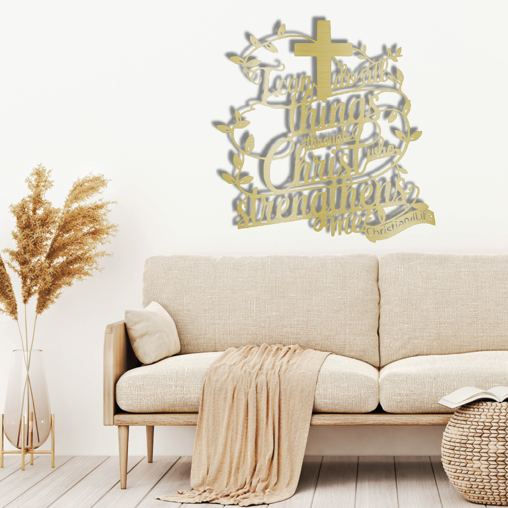 "I can do all things through Christ who strengthens me" Christian die-cut metal sign, Christian Metal Sign, Christian Metal Wall Art