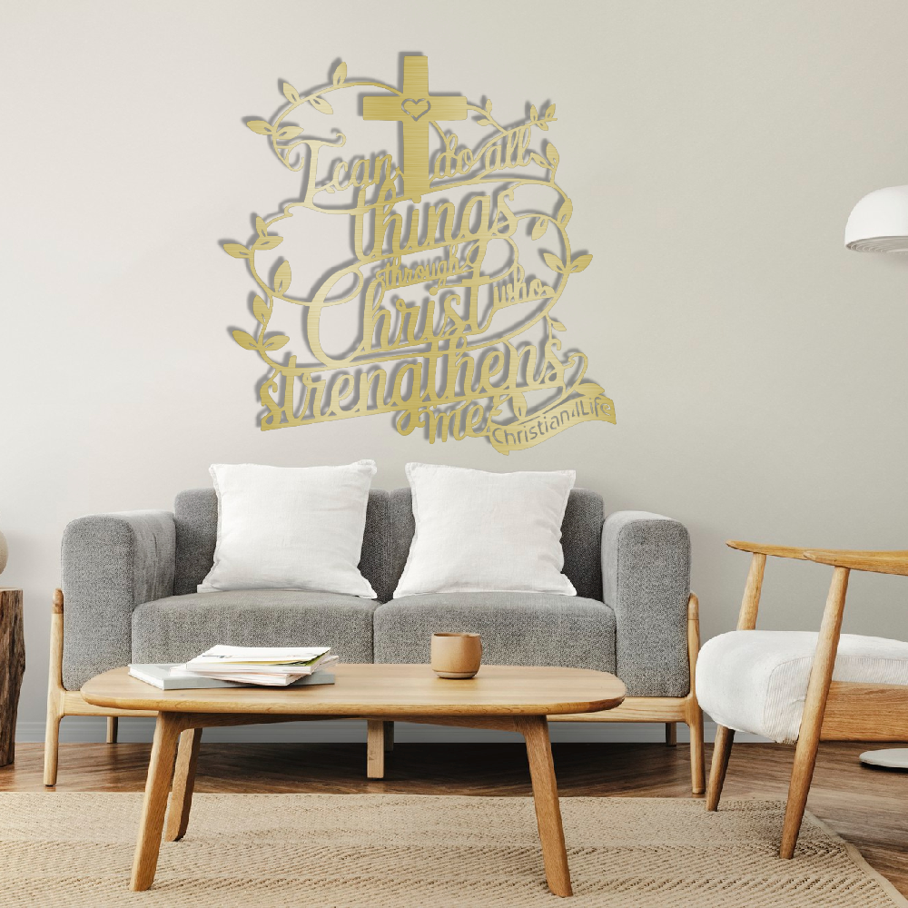 "I can do all things through Christ who strengthens me" Christian die-cut steel metal sign (with traced Heart)