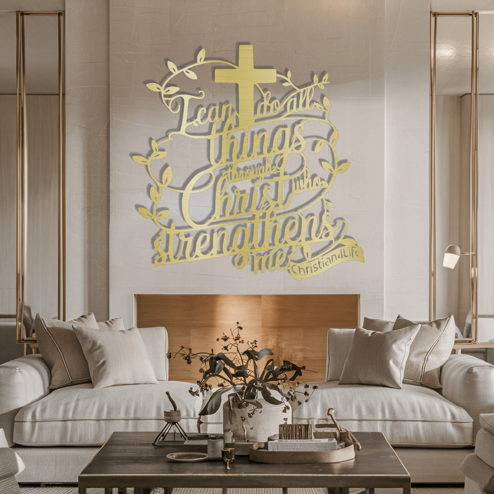 "I can do all things through Christ who strengthens me" Christian die-cut metal sign, Christian Metal Sign, Christian Metal Wall Art