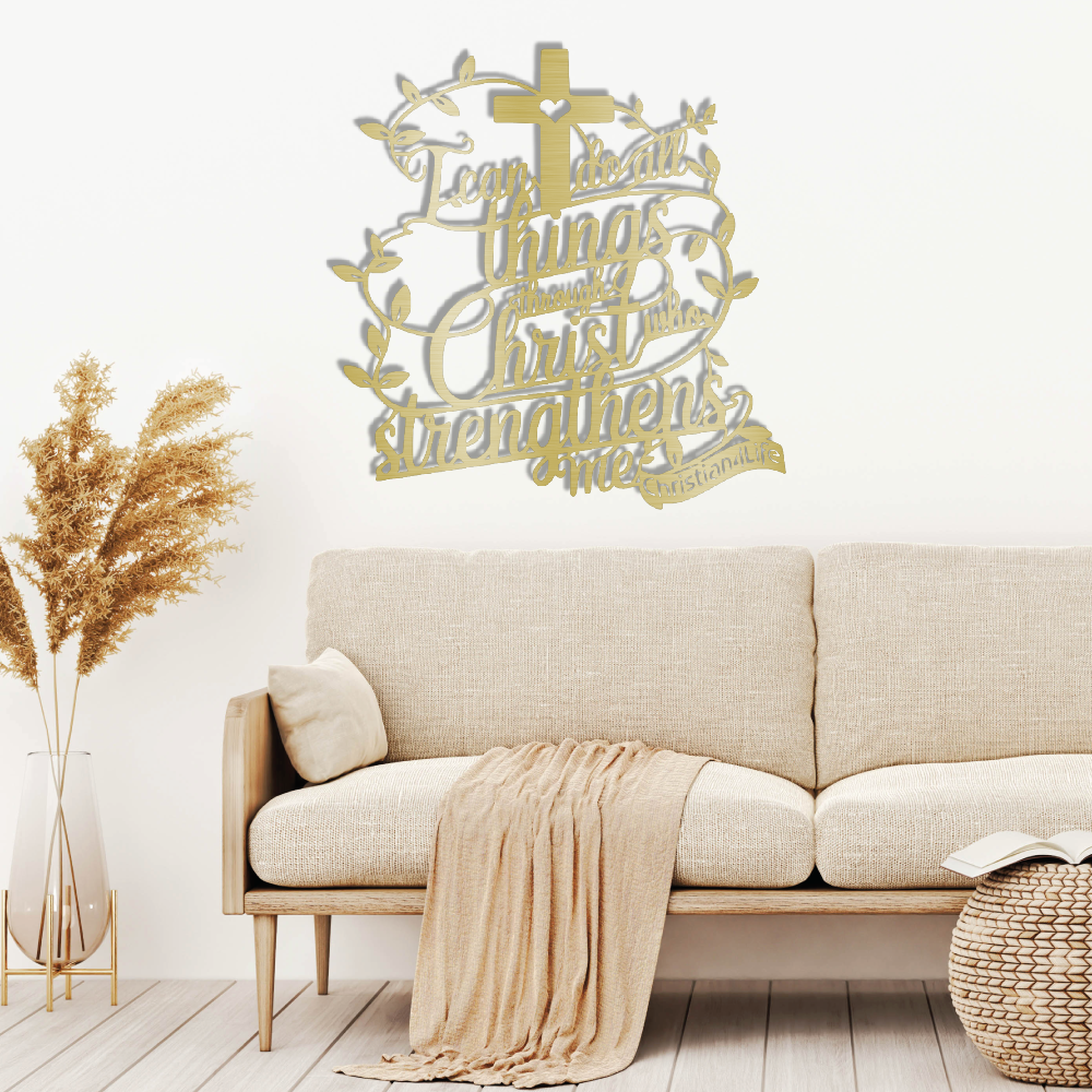 "I can do all things through Christ who strengthens me" Christian die-cut metal sign (with Heart)