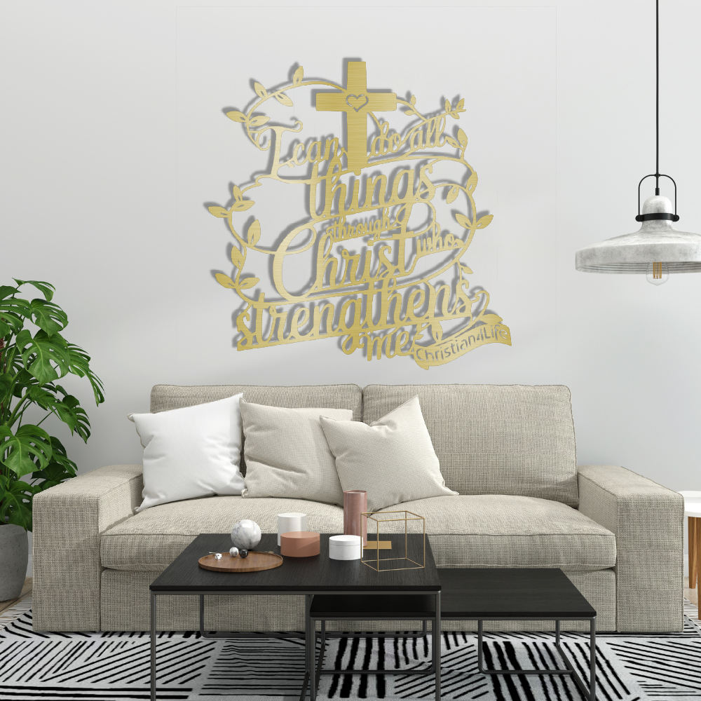 "I can do all things through Christ who strengthens me" Christian die-cut steel metal sign (with traced Heart)