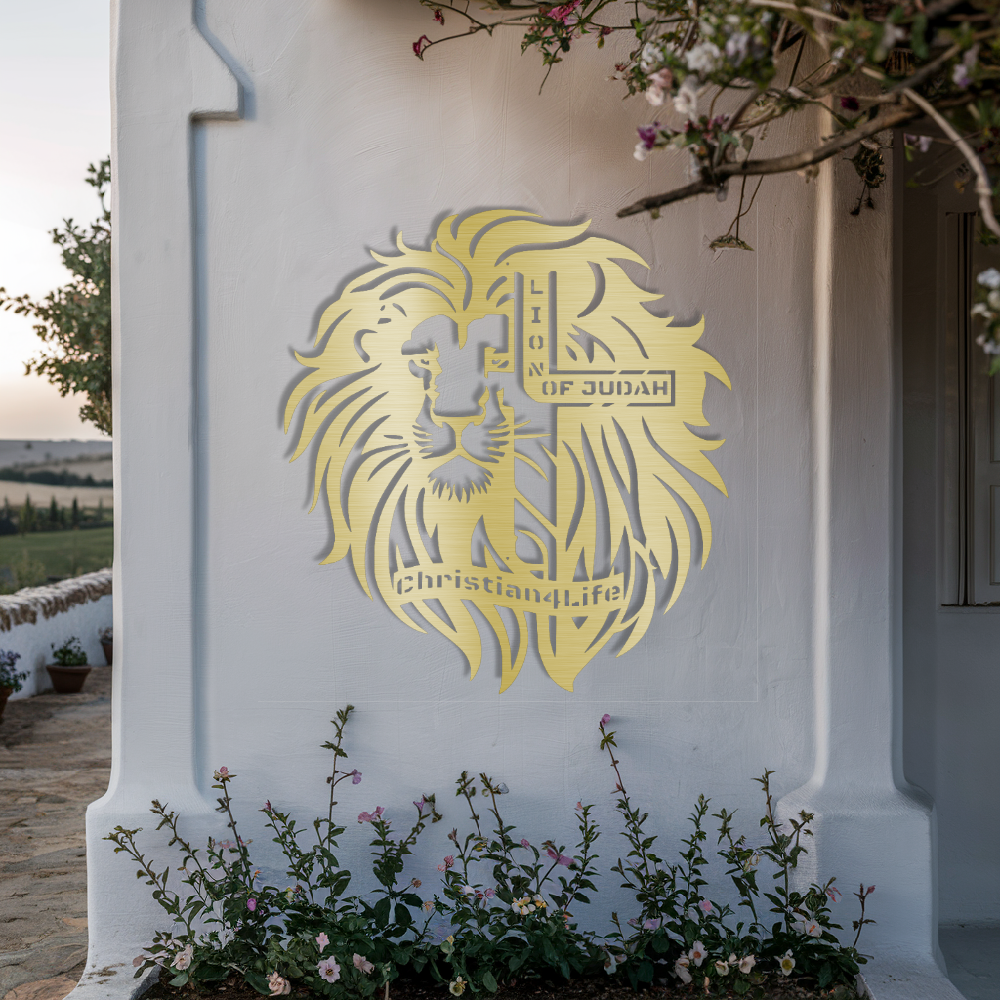 Lion of Judah, - Lion and Cross Christian die-cut metal sign, Christian Metal Sign, Christian Wall Art