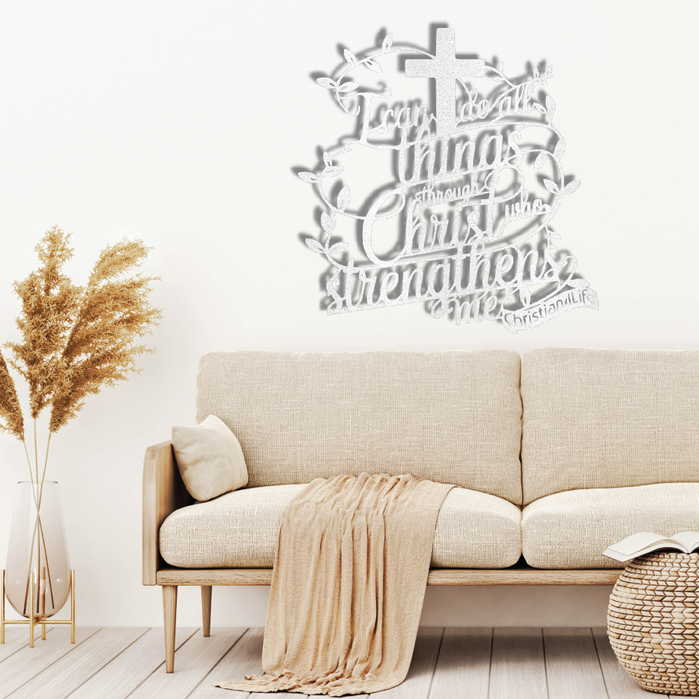 "I can do all things through Christ who strengthens me" Christian die-cut metal sign, Christian Metal Sign, Christian Metal Wall Art
