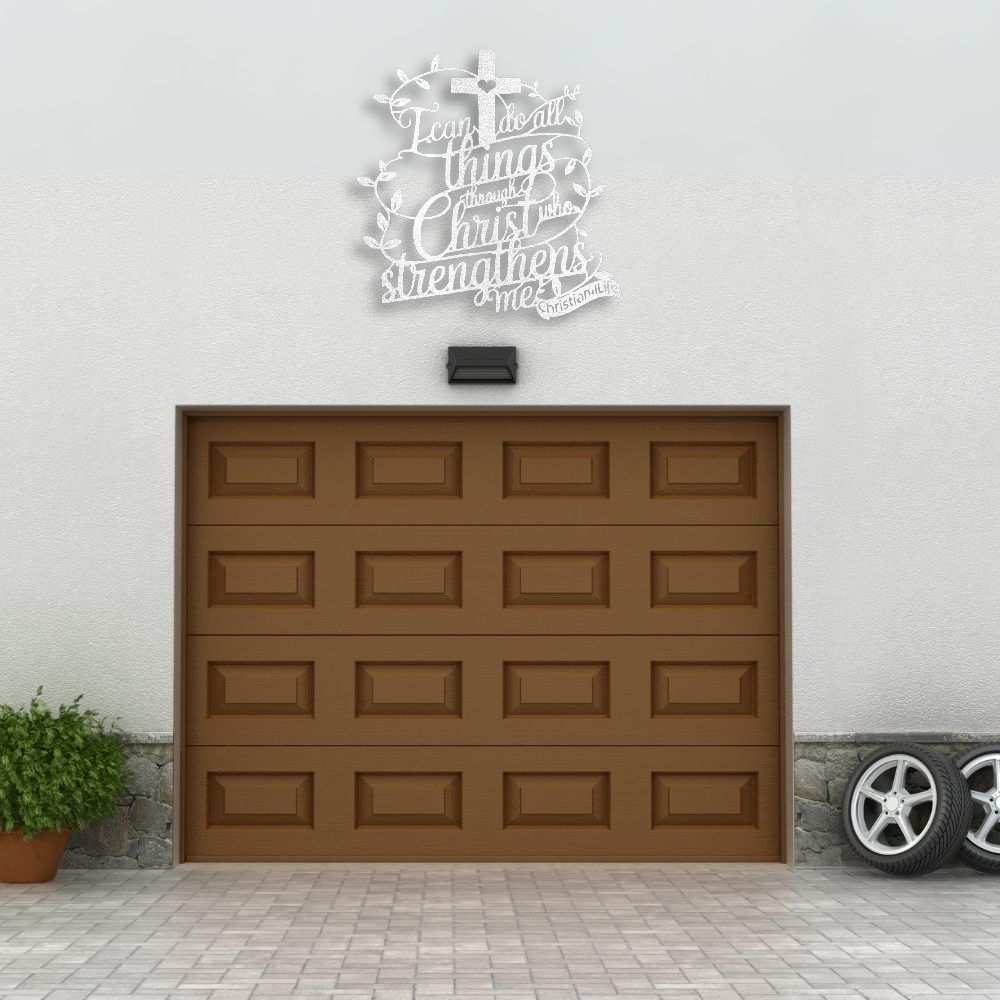 "I can do all things through Christ who strengthens me" Christian die-cut metal sign (with Heart)